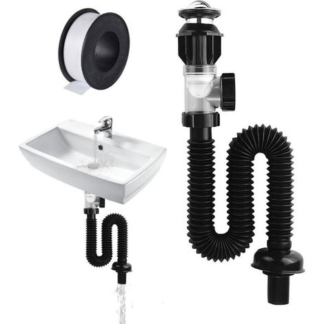 Siphon sink kit, sink drain fitting with 15M waterproof adhesive tape, space-saving siphon kitchen sink bathroom drain kit for drain inlets with a diameter of 30-32mm (1/5)