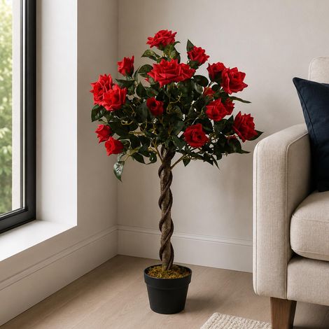 Artificial Red Rose Tree Wedding Twisted Vine Detail 90cm (3ft) - Premium Quality (1/5)