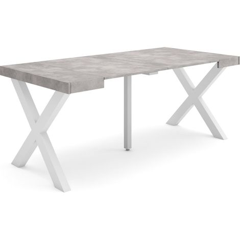 Table Console Extensible  Console Meuble  180  pour 8 Personnes  Pieds Bois Massif  Style Moderne  Ciment (1/5)