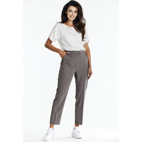 Elegantes pantalones pitillo con pliegues, color topo, talla M (1/4)