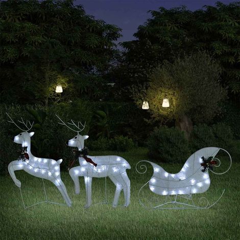 Décoration de Noël Renne et Traîneau Lumineux 60 LED Extérieur et Intérieur Blanc - PANGIVO (1/5)