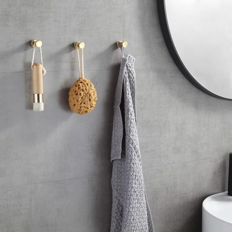 Juego de 5 ganchos de pared de latón, aptos para puertas de baño, cocinas y armarios, chapados en oro. (1/4)