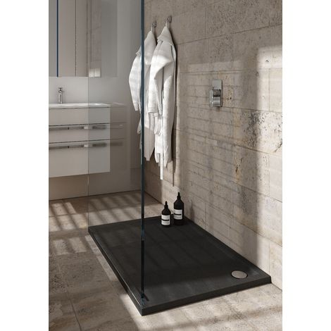 Receveur de douche en acrylique noir - structure en pierre - rectangulaire - ZAHER - 120 x 80 (1/5)