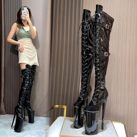 Bottes de motarde à talons très hauts de 26 cm, cuissardes, style carnaval (1/5)