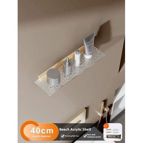 (B3) Étagère de salle de bain en noyer, vasque en acrylique, support mural pour WC, rangement pour produits cosmétiques, plateau simple (1/5)