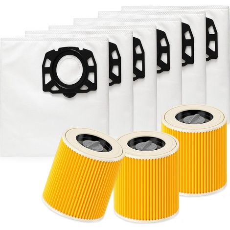 Remplacement 3 Filtres pour Aspirateur Karcher WD3 WD2 Plus MV2 MV3 SE4002 avec 6 Sacs (1/5)