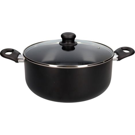 Pentola in alluminio pressato serie "Noova" con coperchio in vetro Ø28cm nero