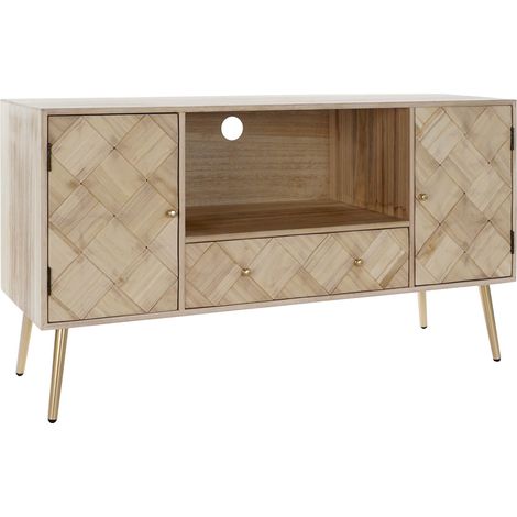 Meuble TV en bois Paulownia marron clair avec 2 portes et 1 tiroir - Largeur 118 x Hauteur 65 x Profondeur 40 cm -PEGANE-