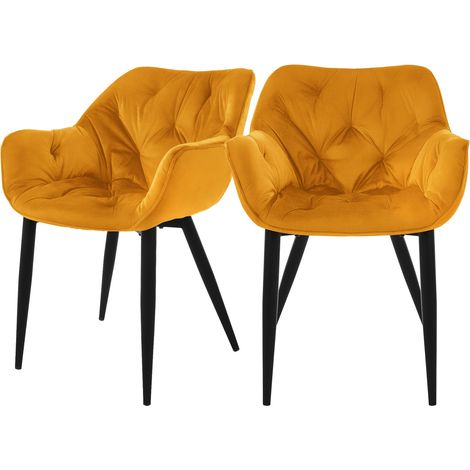 ML-Design Set 2 Sedie per Sala da Pranzo in Velluto Giallo Senape Poltroncine da Salotto Imbottite con Braccioli Gambe in Metallo Poltrone per Soggiorno con Schienale Ergonomiche e Confortevoli (1/5)