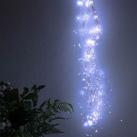 (Blanc, 5 x 2 m) Guirlande lumineuse RGB pour sapin de Noël, avec minuterie à piles et effet cascade. (1/5)