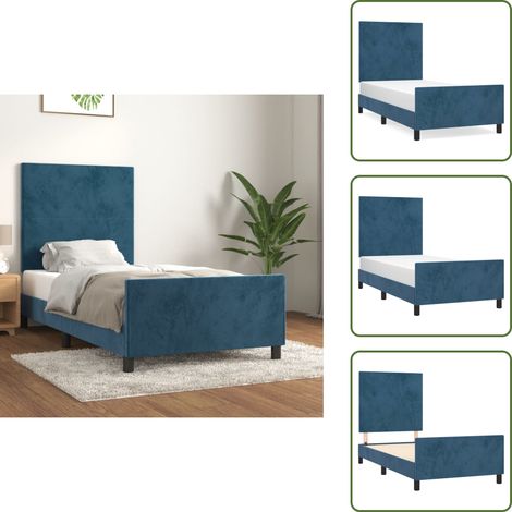 Letto con testiera regolabile - vidaXL Giroletto senza Materasso Blu Scuro 90x190 cm in Velluto - Letto in velluto