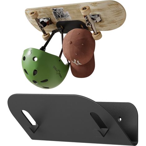 Support Mural Métal pour Skateboards Snowboards Longboards Skis Trottinettes - Étagère en Acier avec Crochets pour Casques et Équipement, pour Garage, Couloir et Maison (1/5)