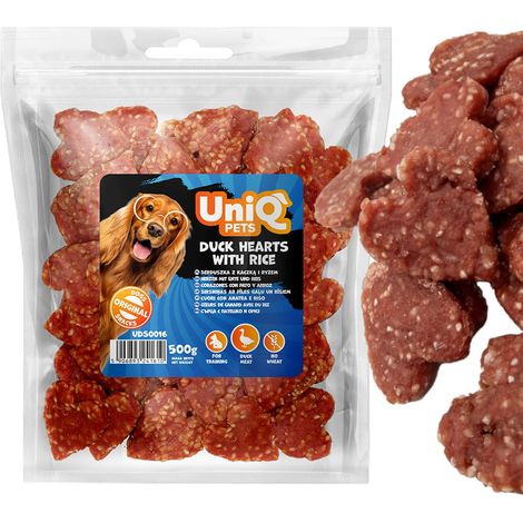 Snack per cani Cuori con anatra e riso UniQ Pets 500g (1/4)