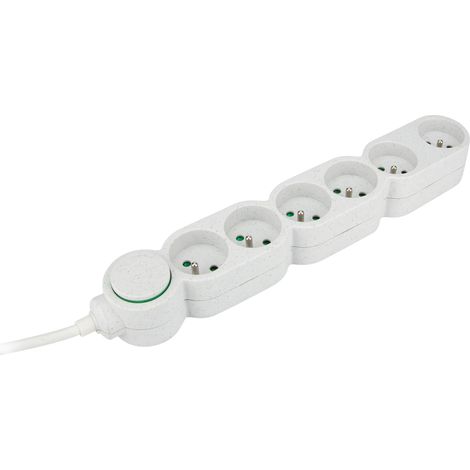Bloc multiprise écoresponsable 6 prises 2P+T Home Green - Blanc - Zenitech (1/3)