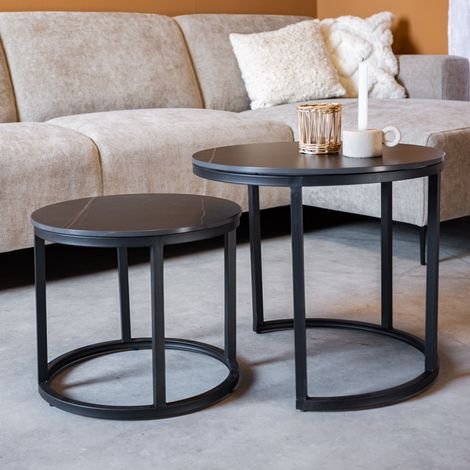 Runder Couchtisch, 2er-Set, Paige, schwarzer Marmor-Look, (1/5)