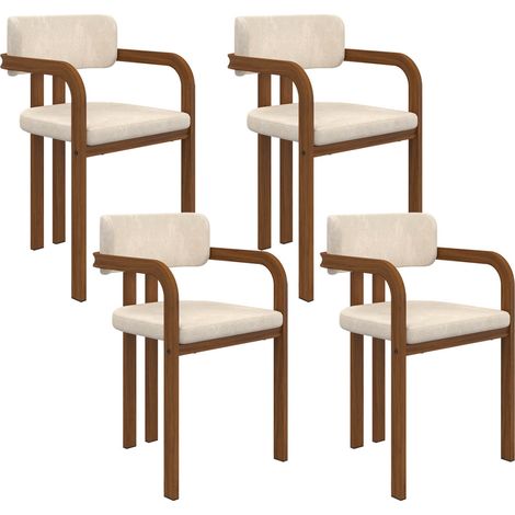 Juego de 4 sillas de comedor y sillones de mesa ESMA de metal efecto nogal y tela de chenilla beige con reposabrazos (1/5)