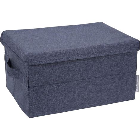 caisse de rangement taille moyenne avec couvercle et poignée - boîte de rangement en polyester et carton effet lin - boîte pliable pour vêtements, linge de lit, jouets, etc. - bleu (1/5)