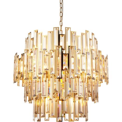 Endon Viviana Suspension Plafond Effet Doré, Cristal Champagne, 15x E14