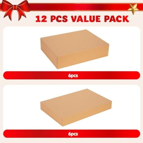Lot de 12 boîtes cadeaux de Noël en papier kraft avec couvercles, tailles assorties, 6 grandes et 6 boîtes cadeaux de vacances moyennes pour vêtements, cadeaux de boulangerie, biscuits (1/4)