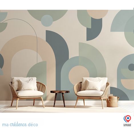 Papier peint : Formes géométriques modernes - Intissé - L.400 x H.280 cm - Vert blanc (1/3)