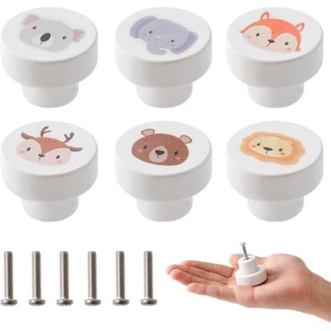 6 Pièces Boutons de Tiroir Enfant en Bois, 35mm Rond Boutons d'armoire pour la Chambre, Armoire Poignée en Bois Bouton de Porte Blanc pour les Enfants avec Vis (1/5)