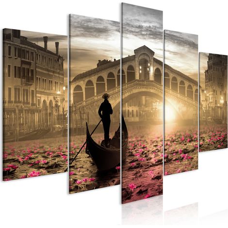 Tableau Venise Magique (5 Parties) Large Orange - 200 x 100 cm (1/4)