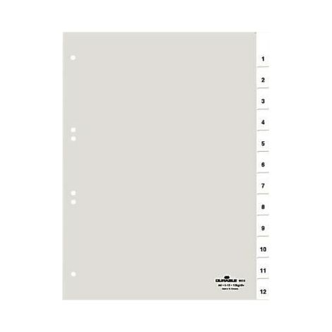 Ordnerregister DIN A4 1-12 Jan.-Dez. blanko Kunststoff transparent 12 Registerblätter (1/4)