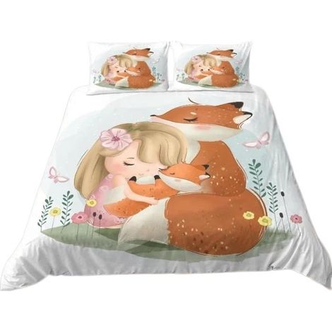 Housse de couette 200x200 cm, violette, motif renard, microfibre douce, chambre de fille (1/3)