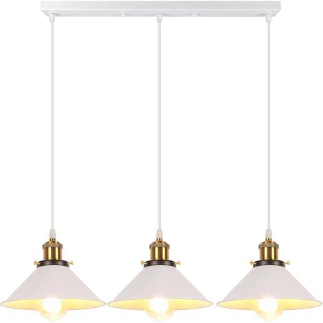 Rétro 3 Lumières Suspension Luminaire, Vintage Lustre Industrielle Métal E27 Plafonnier Abat-jour de Design Edison Lampe Suspension pour Cuisine Salle à Manger Café Bar Restaurant, Ø22CM, Blanc (1/5)