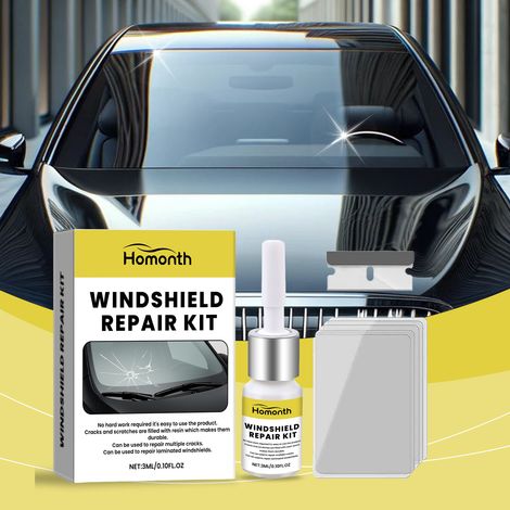 Dreiteiliges Autoscheiben-Pflegeset: Reparatur-, Reinigungs- und Renovierungsset für Windschutzscheibenrisse – Pflegekleber 3 ml + Klinge 1 + Aushärtungsfolie 5 -- BIEMMEDUE (1/5)