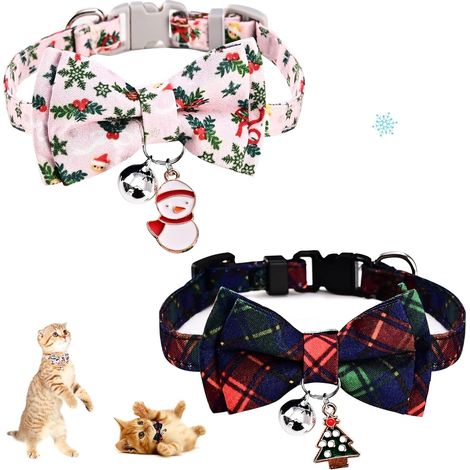 Collier Chat avec Clochette et Noeud Papillon, Collier de Chat de Noël, Réglable pour Chat et Chaton (1/5)