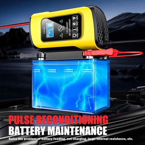 Caricabatterie intelligente 12V 8A – Manutenzione automatica per auto, moto, camion – Schermo LCD – Protezione da sovraccarico – Batterie al piombo (1/5)