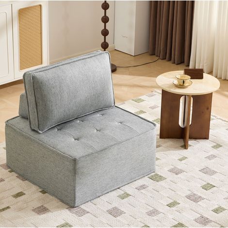 Sillón modular gris claro en contrachapado y tejido tipo lino para espacios pequeños