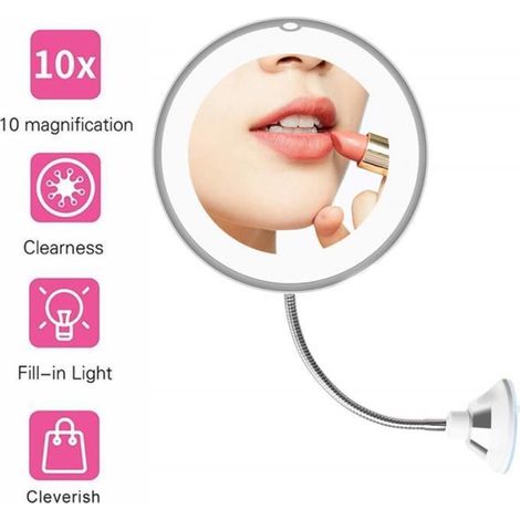 360 Degree Rotation 10X Magnifying Makeup Mirror My Flexible Mirror Folding Vanity Mirror with LED Light Makeup Tools (1/4)