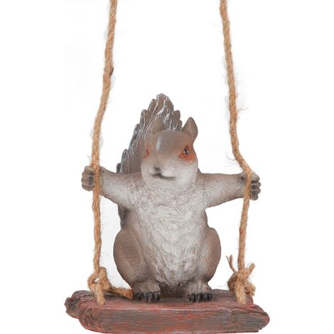 Hängende Eichhörnchenfiguren – Gartendekoration – Niedliche schwingende Eichhörnchenskulptur – Terrassendekoration – Tierfigur aus grauem und braunem Kunstharz (1/5)