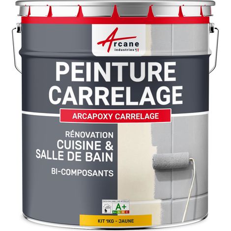 Arcane Industries – Peinture carrelage époxy jaune RAL 1023 – Résine bi-composante pour murs et sols – Application facile en 2 couches – 1 kg pour 10 m² (1/5)
