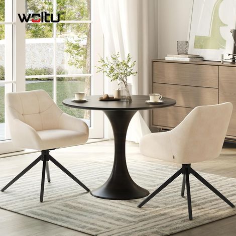 WOLTU Set di 2 Sedie da Pranzo Girevoli a 360° Rivestimento in Ciniglia con Braccioli, Schienale, Gambe in Metallo - Beige (1/5)