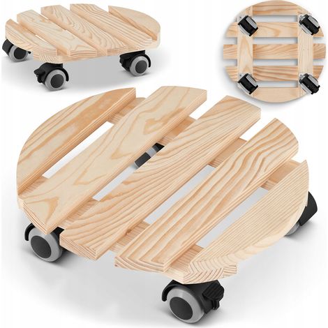 Soporte redondo de madera para macetas, mueble para macetas, plataforma, ruedas (1/5)