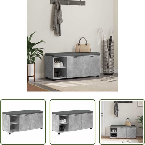 vidaXL Wohnzimmerbank - Flurbank mit Kissen mit Regal Betongrau 100 x 38 x 46 cm (1/5)