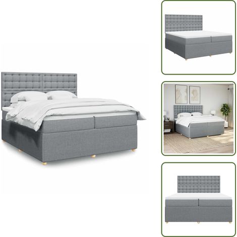 Sommier à lattes de lit avec matelas Gris clair 200x200cm Tissu - Sommier À Lattes De Lit - Sommiers À Lattes De Lit - Lit - Meuble De Chambre À Coucher (1/5)