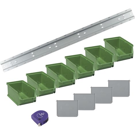 vasalat Stapelboxen 160x102x75mm Gr.2, Sichtlagerboxen für Werkstatt Garage und Lager, Kunststoff grün, 6x Sichtlagerkästen mit Wandhalterung + 4x Trennsteg