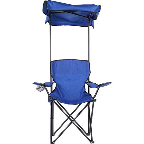 Chaise de plage avec parasol pour adultes, pince universelle, pliable, légère, réglable, bandoulière pour sac à dos, chaise de camping avec porte-gobelet pour le sable, le camping, les voyages,(bleu) (1/4)
