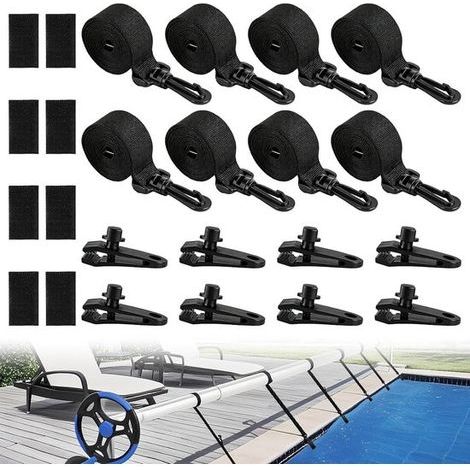 Longziming - Système d'enrouleur pour piscine - Sangles de fixation pour liner - Système d'enrouleur pour couverture de piscine - Compatibilité universelle - PP haute qualité - Résistant aux intempéri