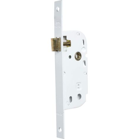 Serrure à encastrer axe 40 mm pour Porte de Salon, Cuisine, sans Clé, coloris Blanc (1/5)