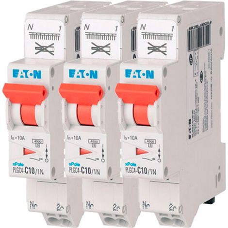 EATON Lot de 3 disjoncteurs auto 10A Ph+N, borne à ressort, 45kA, 230V, courbe C, haute performance et sécurité garantie.