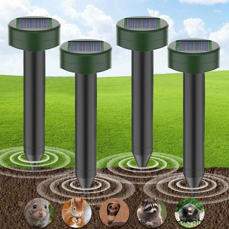 Solar-Maulwurfabwehr (4er-Set) — Solarbetriebener Vibrations- und Ultraschall-Vertreiber — Tierfreundlich — Wirksam gegen Maulwürfe, Wühlmäuse und Gartennager (1/5)
