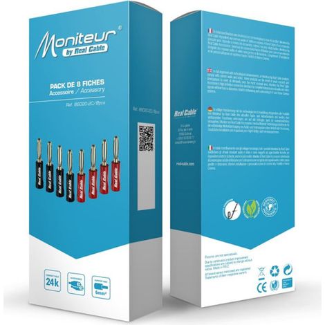 Pack de 8 fiches banane Real Cable Noir et Rouge pour une connexion audio