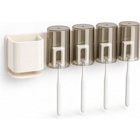 Wall-Mounted Toothbrush Holder 4 Cups Bathroom Cream (1/5)