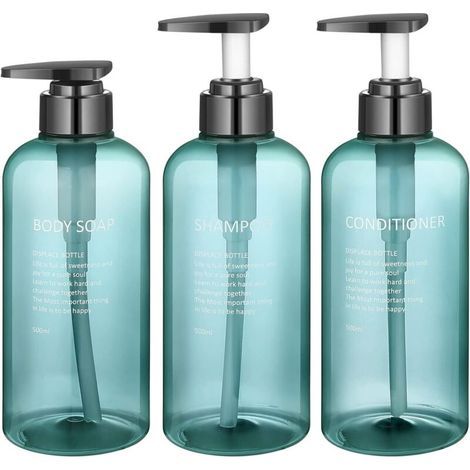 3 Pièces Flacon Pompe Vide, 500ML/16,9oz Flacon Pompe Rechargeable, Bouteille Shampoing Vide pour Gel Douche Conditionneur Lotion (Bleu) (1/5)