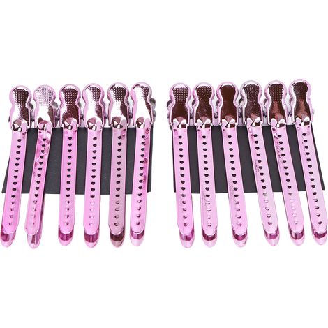 Lot de 12 pinces à cheveux en forme de bec de canard, pinces monoblocs, pinces de séparation en acier, pinces de coiffure, pinces pour chignon, violet-rose (1/5)